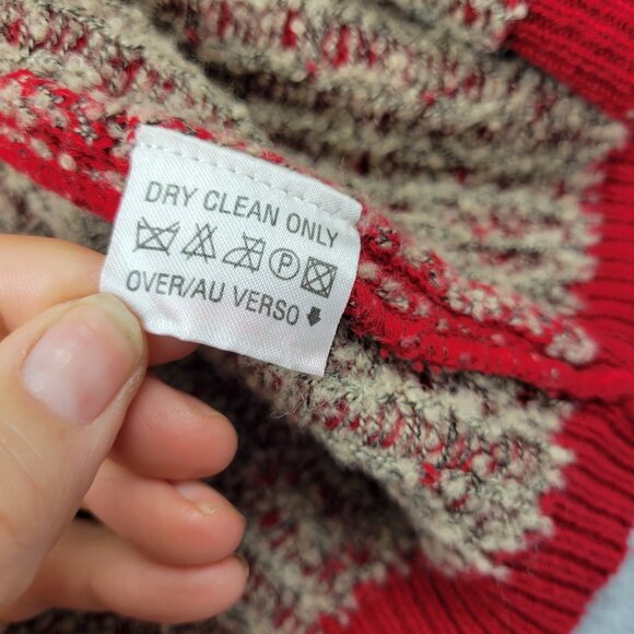 Vintage Womens Sweater Size 2X Deer Trees Snowflakes Birsdeye Fair Isle Red - Picture 11 of 15